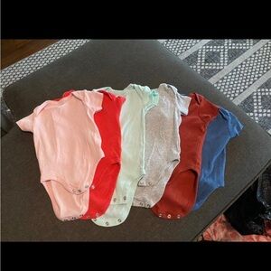 Multi-Color Baby One-Piece Bodysuit Set - Pink, Red, Mint, Gray, Rust, Blue